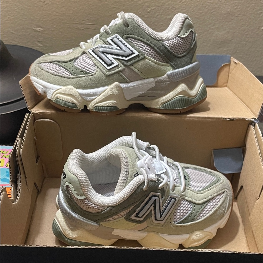 New Balance Kids' Olive and Cream Sneakers
